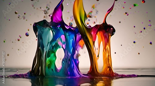 rainbow colored paint dripping into water and combining. Seamless loop, slow motion, high resolution, 4k (ID: 780133557)