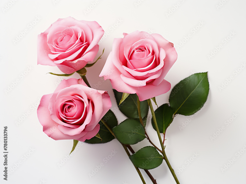 Vibrant pink roses featured in close-up shot on white backdrop
