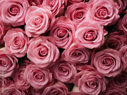 Pink roses in close-up detail  viewed from above