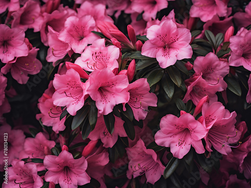 Pink azalea flowers set against a dark background offer versatility for wallpapers or banners