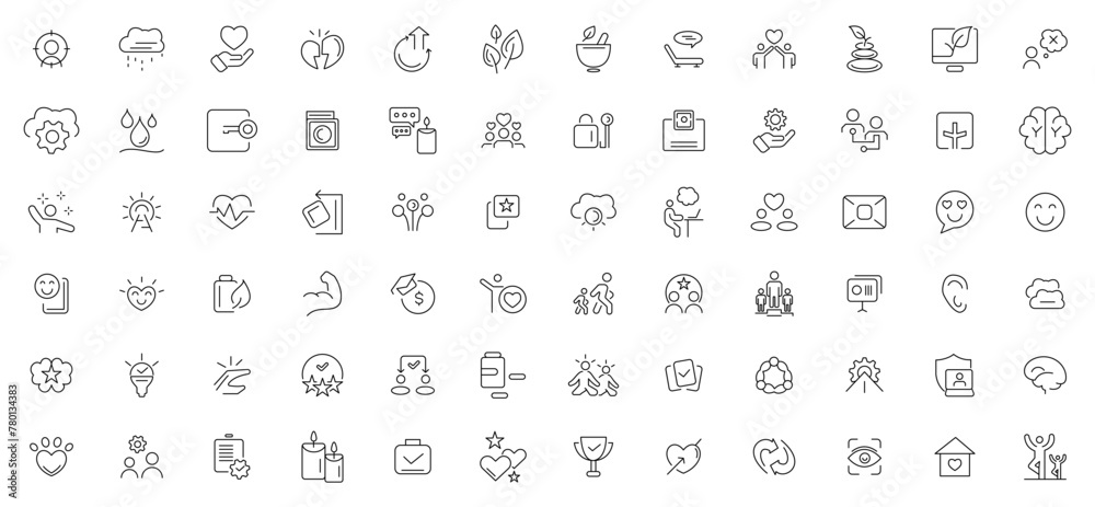 Psychology and mental line icons collection. UI icon set in flat line design. Containing depression, bipolar, PTSD, panic and mind disorder icons. Thin outline icons pack Psychology and mental line icons collection. UI icon set in flat line design. Containing depression, bipolar, PTSD, panic and mind disorder icons. Thin outline icons pack
