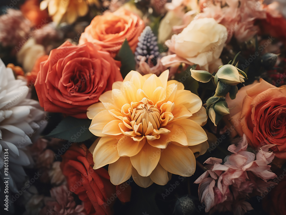 Fototapeta premium Closeup of a colorful bouquet exuding vintage charm