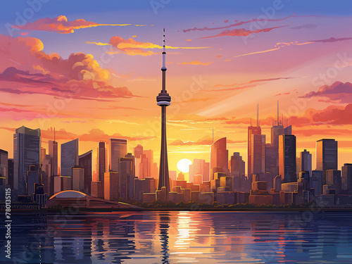 EPS 10 vector illustration showcasing sunrise over urban skyline
