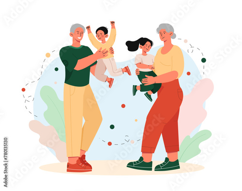 Grandparents with grandchildren vector