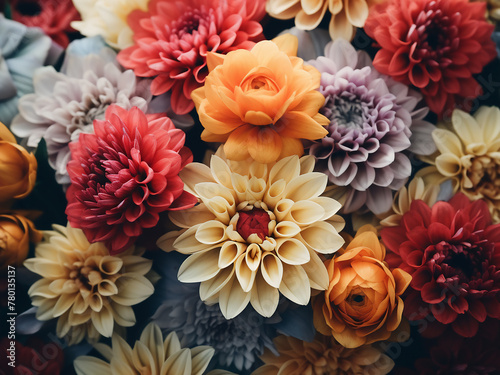 Vibrant bunch of beautiful flowers with a vintage feel in closeup