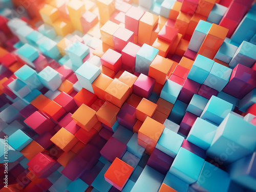3D-rendered illustration of a colorful abstract background composed of cubes