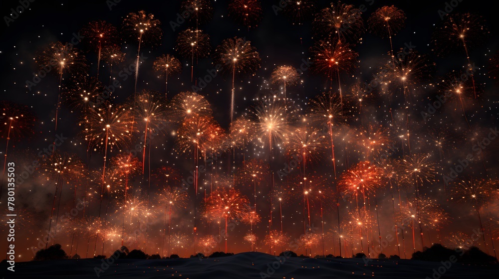Craft a virtual crismis fireworks display with AI entities creating intricate patterns in the digital night sky