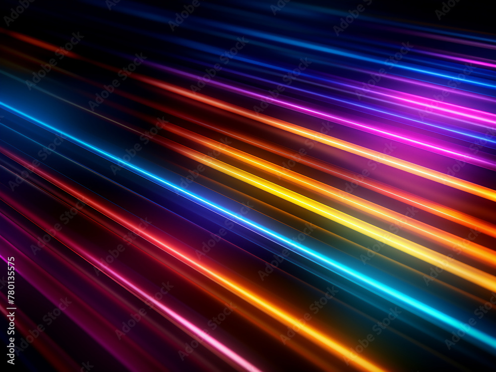 Dynamic 3D render showcases vibrant neon light lines against a dark backdrop
