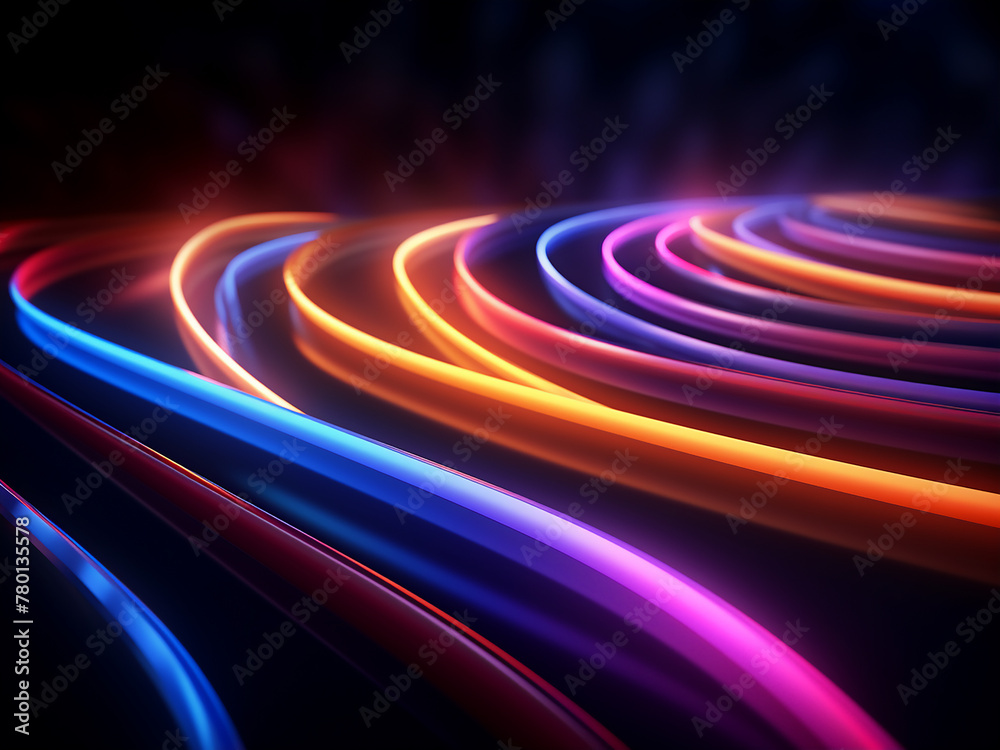 Dynamic neon light streaks create a vivid spectacle against a dark backdrop Dynamic neon light streaks create a vivid spectacle against a dark backdrop