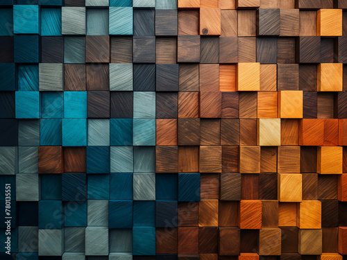 Geometric shapes add vibrancy to the wood texture background