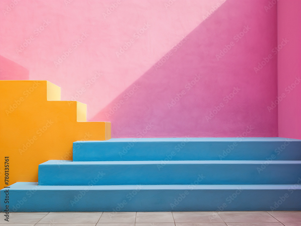 Background showcases colorful stairs and wall Background showcases colorful stairs and wall