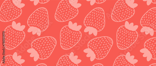 Seamless pattern with hand drawn strawberries. Modern design for print, wrapping paper, textile, fabric, wallpaper, texture. Vector illustration in pink color © Svitla
