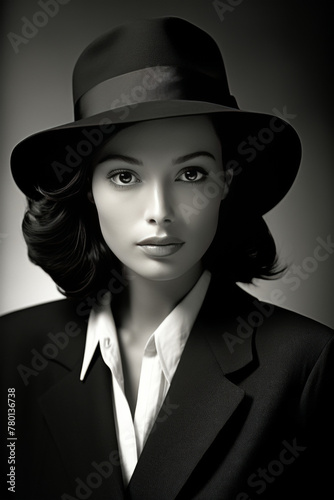 Elegant woman in hat,vintage-inspired glamour in 1940s fashion, timeless sophistication and style