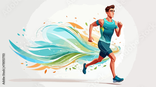 Man Running in Blue Shirt and Shorts vector, illustration, 2d