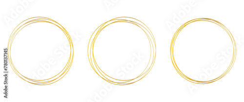 Hand drawn gold round frame, hand drawn doodle golden circle vector.