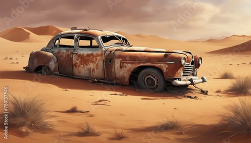 Old Classic Car Wrecked and Abandoned in Sahara
