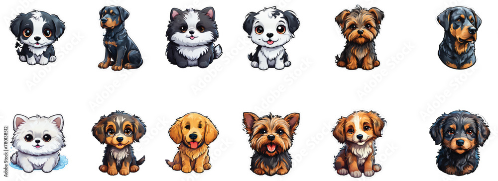 Fototapeta premium A set of cute dog stickers in the form of icons