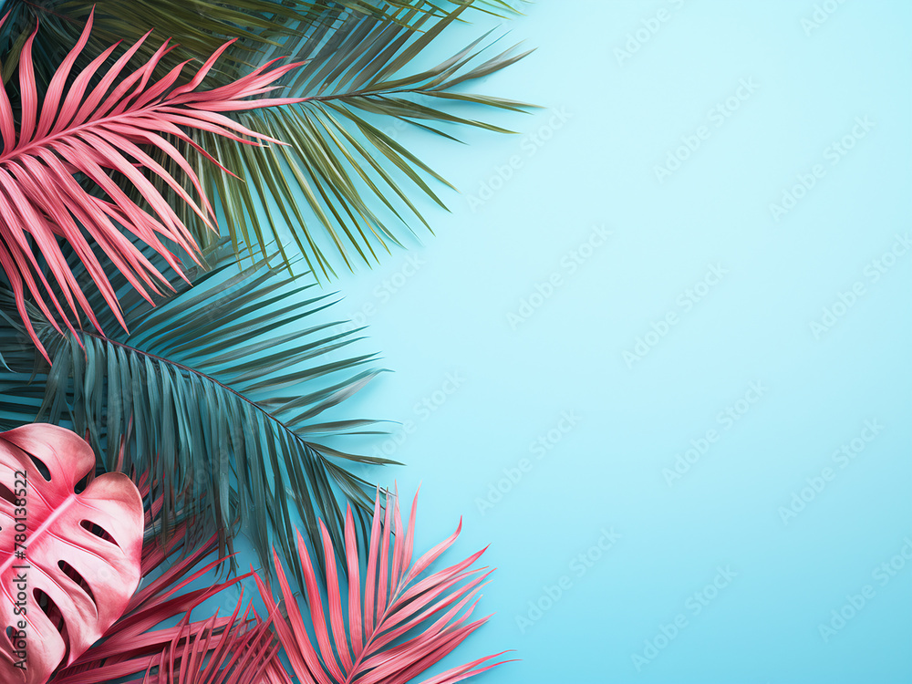 Creative layout of tropical flowers in a flat lay design, emphasizing natural elements Creative layout of tropical flowers in a flat lay design, emphasizing natural elements
