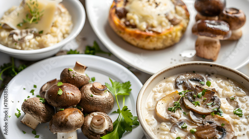 Variety Of Sumptuous Mushroom-Based Dishes Displayed - From Creamy Risotto To Grilled Perfection
