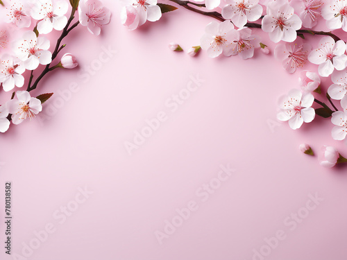 Wallpaper Mural Top view arrangement showcasing cherry blossoms framing a millennial pink backdrop Torontodigital.ca