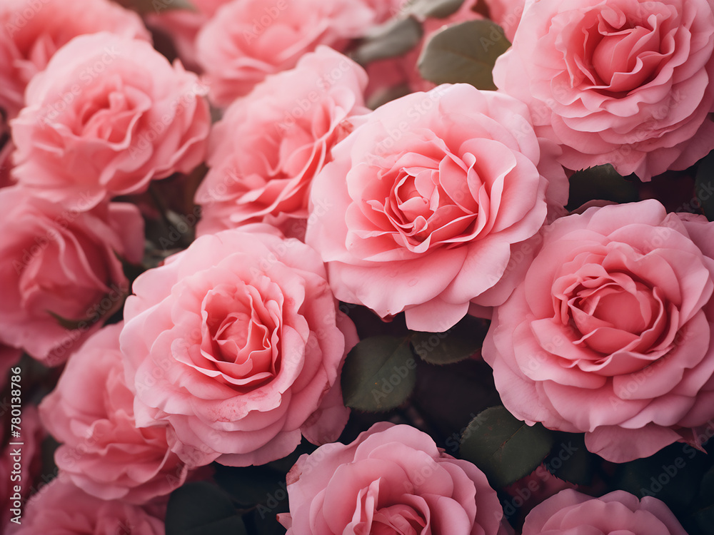Pink climbing roses captured in close-up against a gently filtered backdrop Pink climbing roses captured in close-up against a gently filtered backdrop