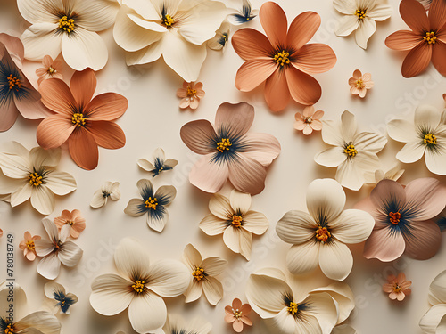 Flat lay presentation of cynicism flowers pattern on a beige background