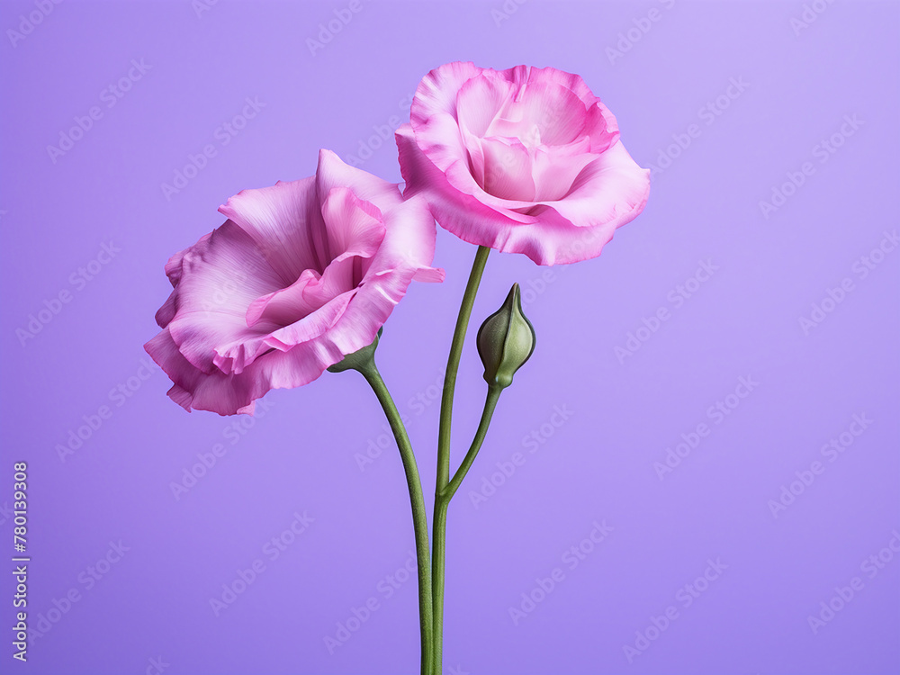 Fototapeta premium A single eustoma flower stands out creatively against a colored backdrop