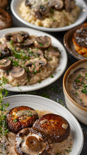 Variety Of Sumptuous Mushroom-Based Dishes Displayed - From Creamy Risotto To Grilled Perfection