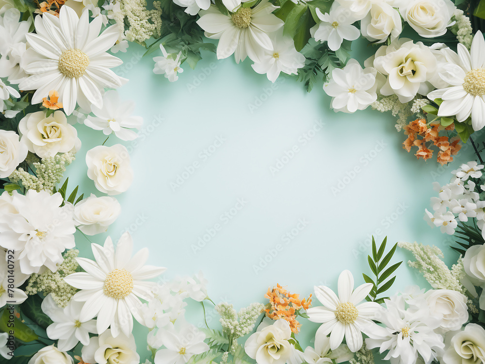 Top-down view of a sunbed adorned with fresh eustoma flowers in pastel blue