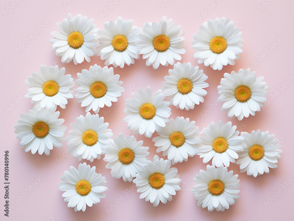 Chamomile flowers elegantly arranged on a pastel background Chamomile flowers elegantly arranged on a pastel background