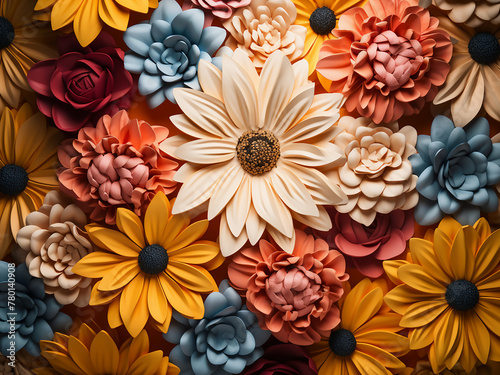 A floral pattern is displayed from above, set on colorful paper for the background