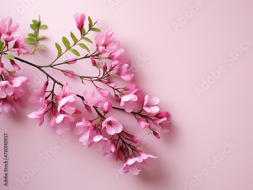 Robinia neomexicana's pink blooms stand out on a beige canvas photo
