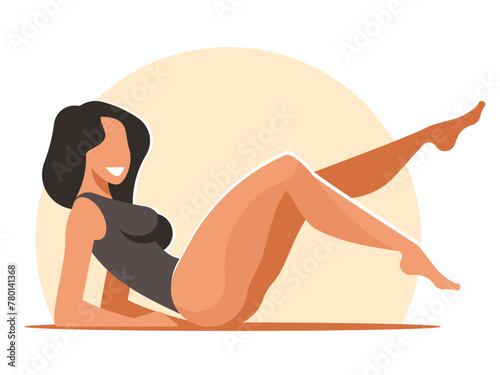 Fitness abdominal exercises. Beautiful woman doing fitness exercises on the press. Vector graphics