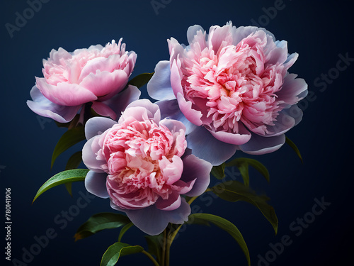 Fresh pink peonies contrast beautifully with deep blue