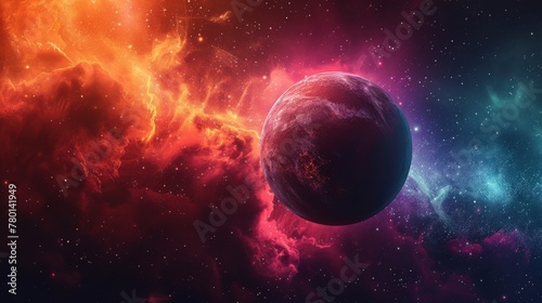 A breathtaking cosmic scene with a fiery planet set against a vibrant space nebula, conveying the power and vastness of the universe © Yusif