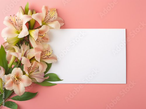 Neon background frames alstroemeria flowers on greeting card