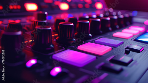 Illuminated purple dj mixer keyboard buttons photo