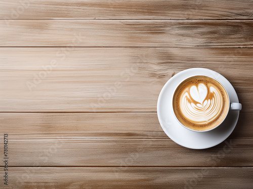 Enjoying coffee atop a white wooden background with text space