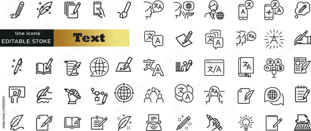 Text web icons in line style. Words, read, copywriting, collection. Vector illustration.
