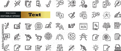 Text web icons in line style. Words  read  copywriting  collection. Vector illustration. 