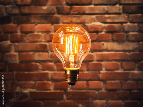 Edison filament bulbs add vintage charm to brick wall decor photo