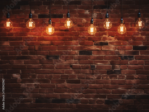 Wallpaper Mural Vintage loft interior with light bulbs against dark red brick wall Torontodigital.ca