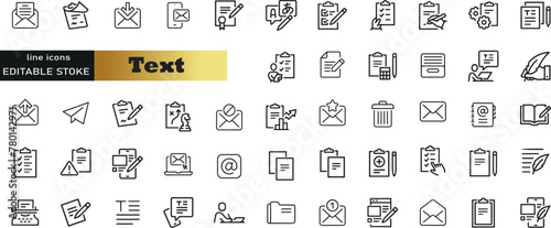 Text web icons in line style. Words, read, copywriting, collection. Vector illustration.

