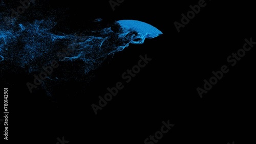 Abstract particles in different shapes being blown away to reveal or uncover underneath or could be played in reverse to hide something. Apple prores 4444 with transparency.