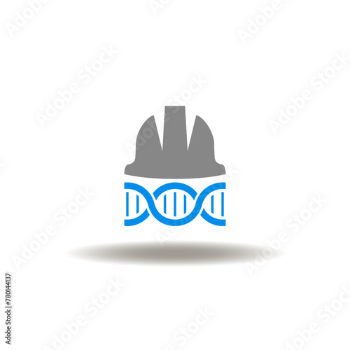 Vector illustration of hard hat and dna helix. Icon of genetics. Symbol of gene engineering.