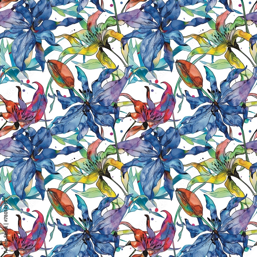 Nile Patterns Lily of the Nile, watercolor, seamless fabric pattern, colorful, art ...