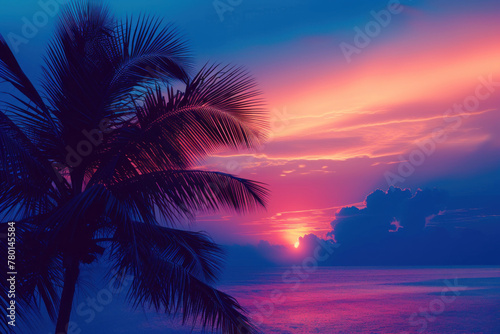 Tropical Sunset with Palm Silhouette