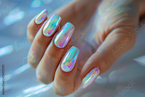 Holographic Nails Glistening with Iridescent Shine and Futuristic Appeal © KirKam