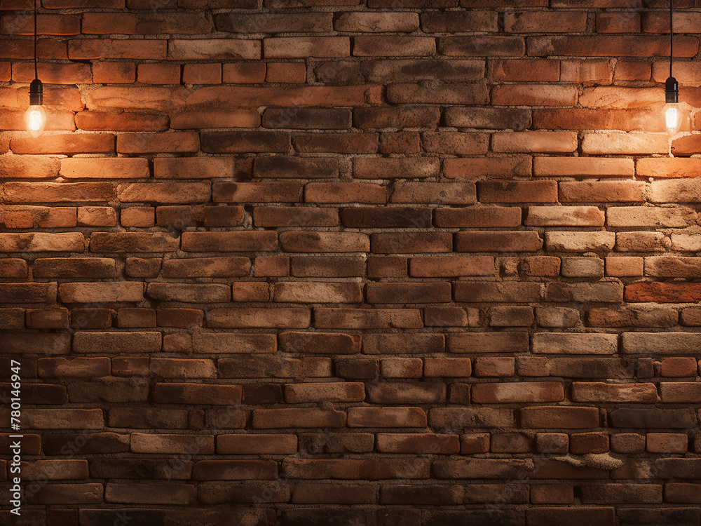 Spotlight highlights the textured surface of an old brick wall Spotlight highlights the textured surface of an old brick wall