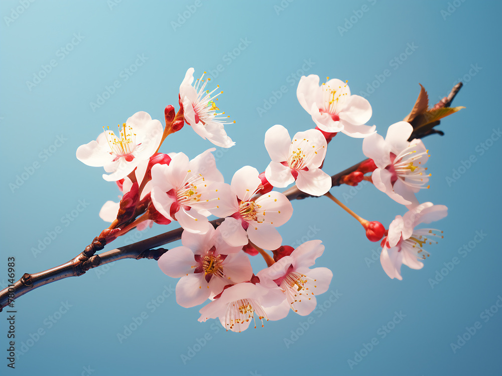 Colorful background adorned with branches in spring bloom